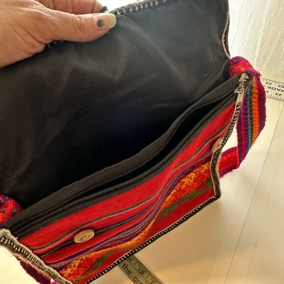 Handmade Multicolor Bohemian Red Shoulder Bag Button Crossbody Guatemalan - Picture 6 of 6